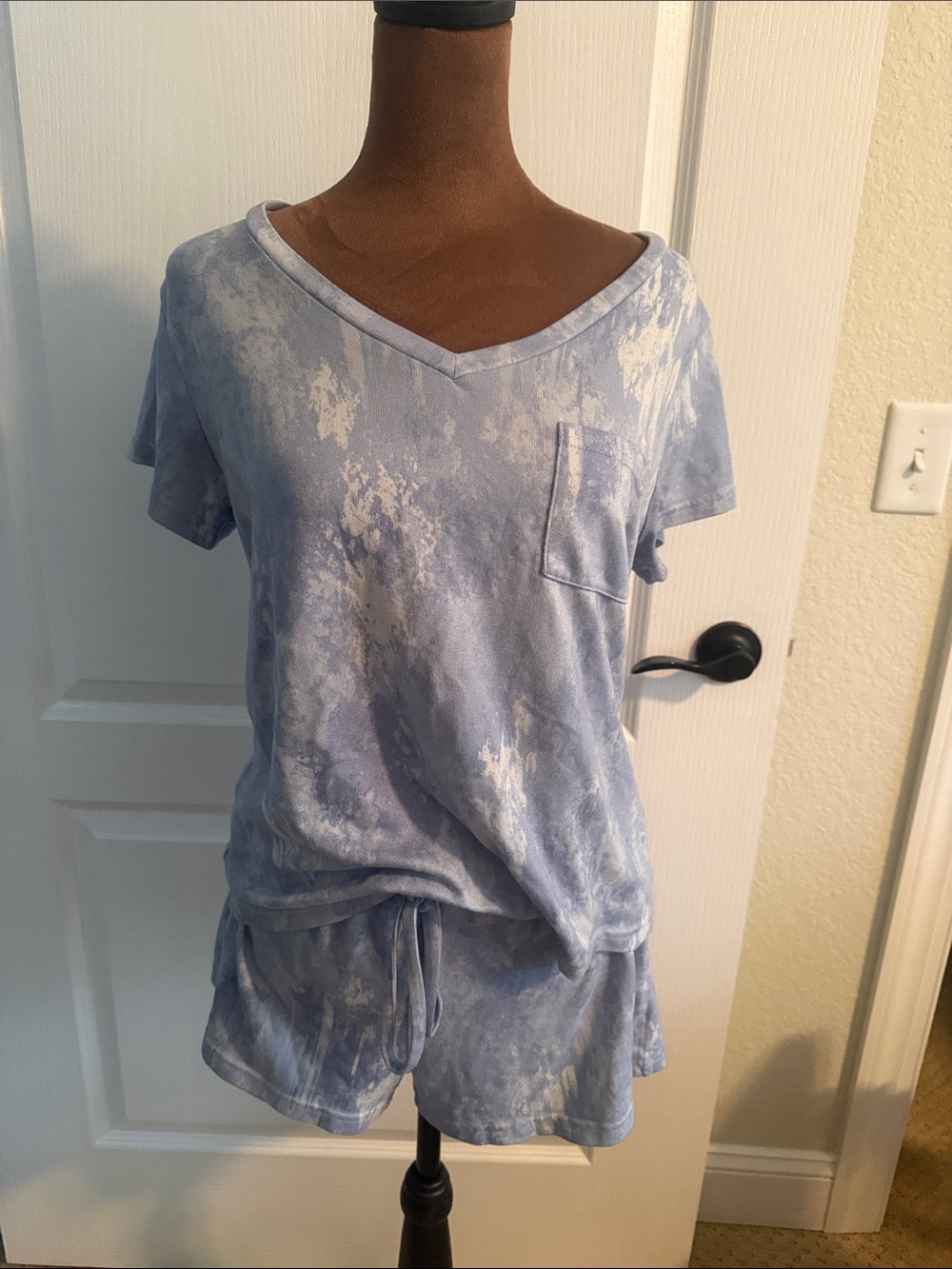 Bali Light Blue Tie-Dye V-Neck Short Sleeve Lounge Set